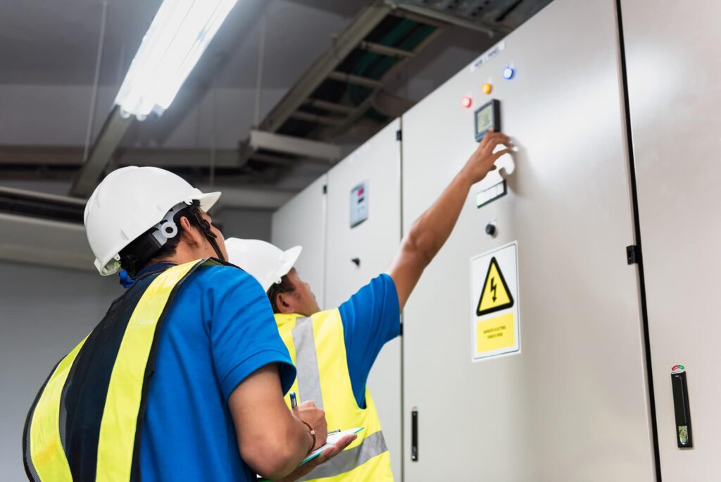 Personnel non électricien avec habilitation électrique H0 B0 travaillant sur un panneau de contrôle en toute sécurité